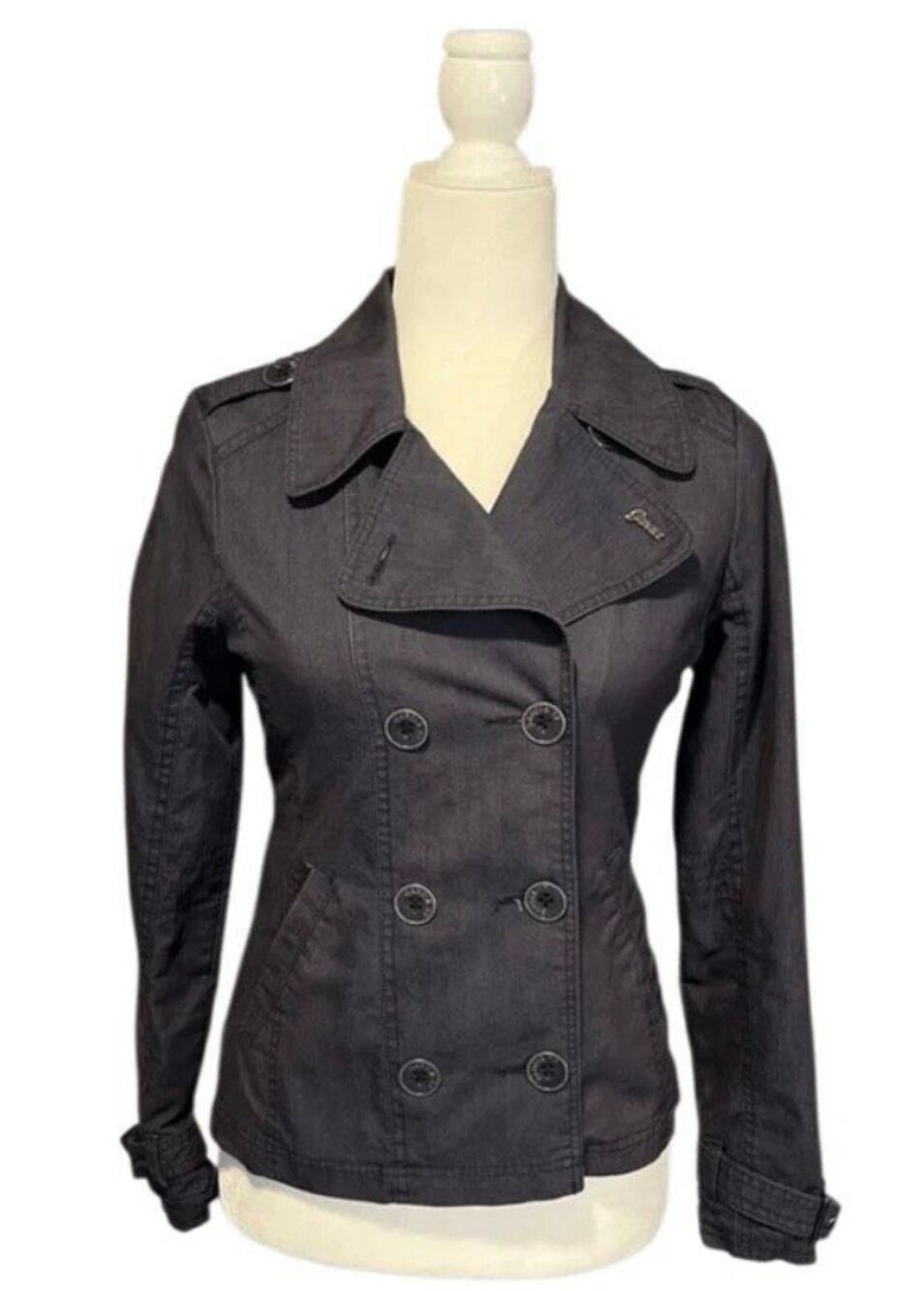 Garcia blue/gray cotton blend short double breasted jacket - S